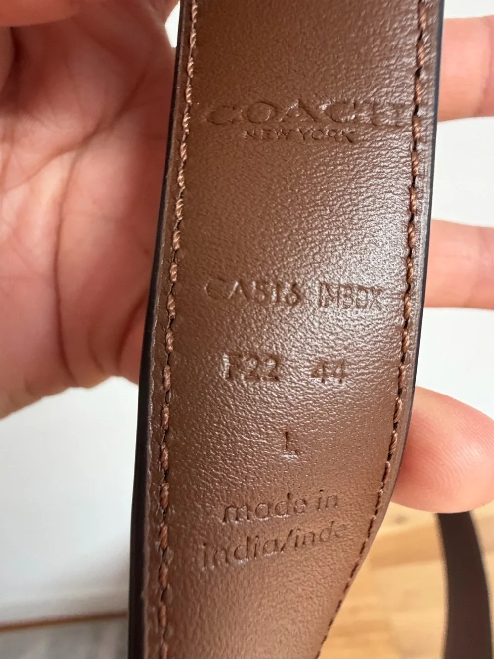Coach Reversible Signature Canvas Belt in Khaki and Brown with Gold Buckle